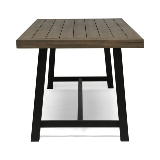 Alt view image 6 of 7 - Outdoor Dining Table, Metal, Grey Black, Acacia Wood