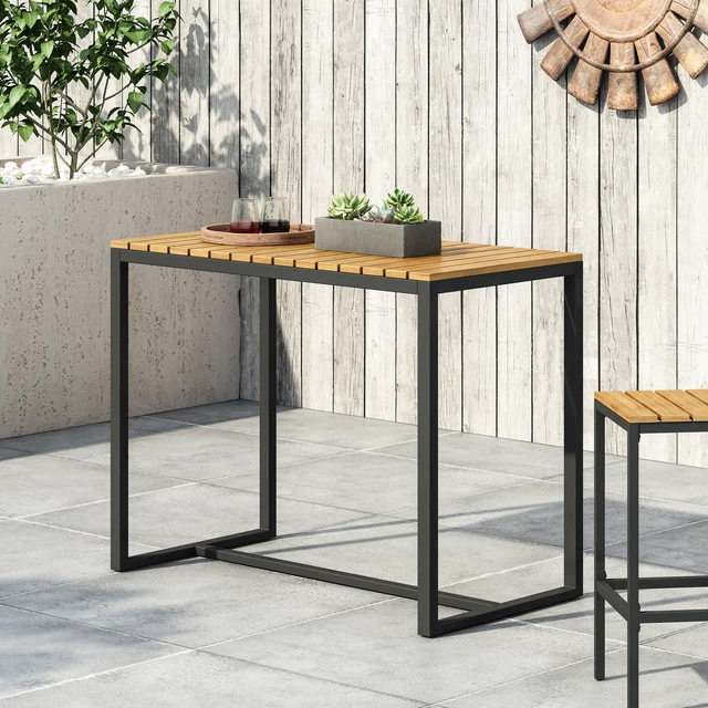 Alt view image 2 of 7 - Bar Table, Teak Black, Wood and Metal, Outdoor Tables