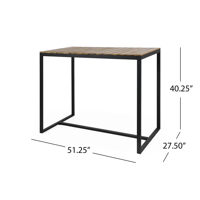 Alt view image 3 of 7 - Bar Table, Teak Black, Wood and Metal, Outdoor Tables
