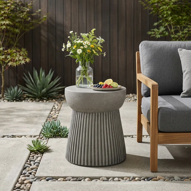 Alt view image 2 of 7 - Outdoor Weight Side Table, Concrete Finish, Light Gray, Concrete