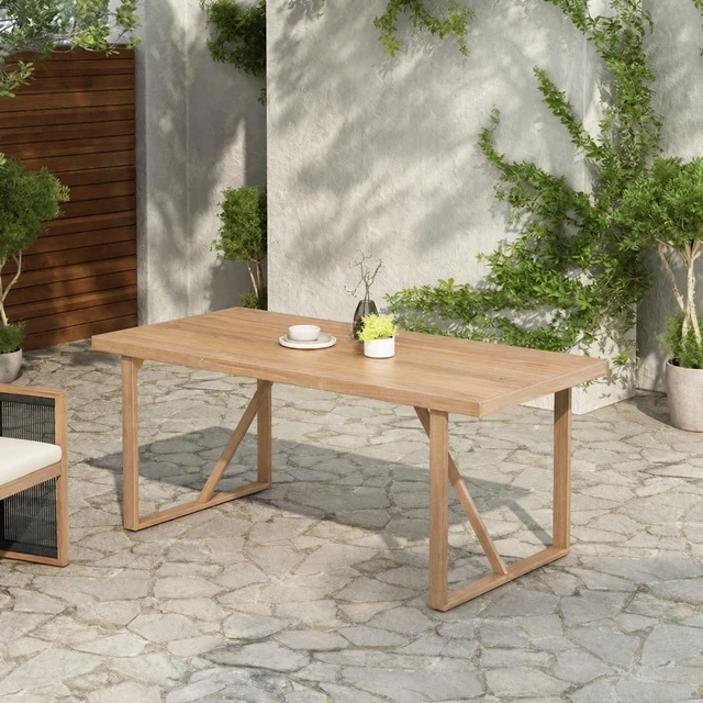 Main image of 67 Inch Outdoor Dining Table, Patio and Garden Gatherings, Light White, Acacia Wood