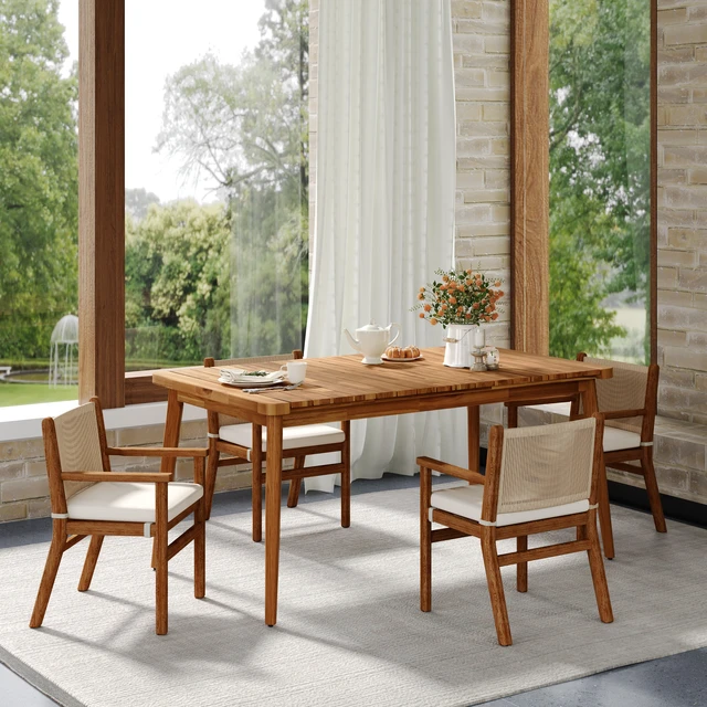 Alt view image 3 of 7 - Dining Table 6 Person Outdoor Table, Furniture for Patio Garden Weight Capacity 63 Inch l, Teak, Acacia Wood