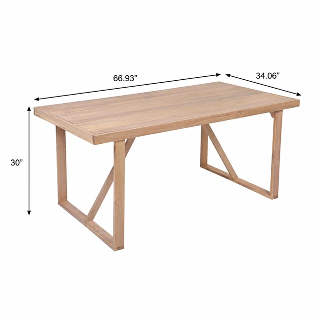 Alt view image 2 of 7 - 67 Inch Outdoor Dining Table, Patio and Garden Gatherings, Light White, Acacia Wood