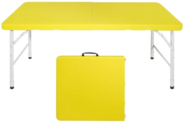 Main image of 4 ft Portable Folding Table Indoor and Outdoor Maximum Weight Foldable Table for Camping, Yellow, Iron and Plastic