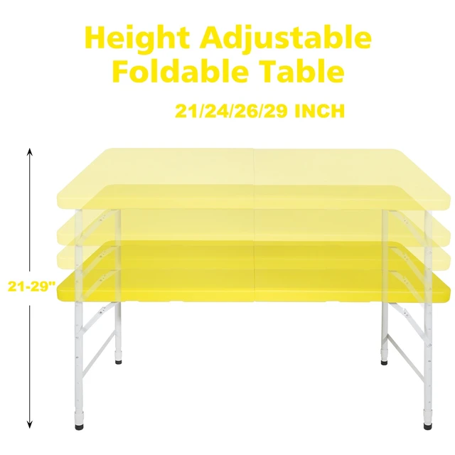 Alt view image 7 of 7 - 4 ft Portable Folding Table Indoor and Outdoor Maximum Weight Foldable Table for Camping, Yellow, Iron and Plastic