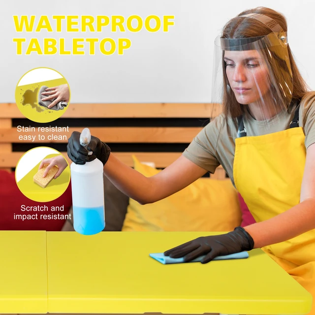 Alt view image 4 of 7 - 4 ft Portable Folding Table Indoor and Outdoor Maximum Weight Foldable Table for Camping, Yellow, Iron and Plastic