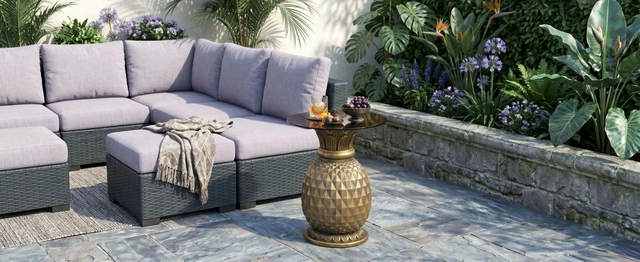 Alt view image 5 of 7 - 23.62 Inch Pineapple Side Table with Glass Top, Outdoor Patio End Table Indoor Plant Stand for Living and Garden