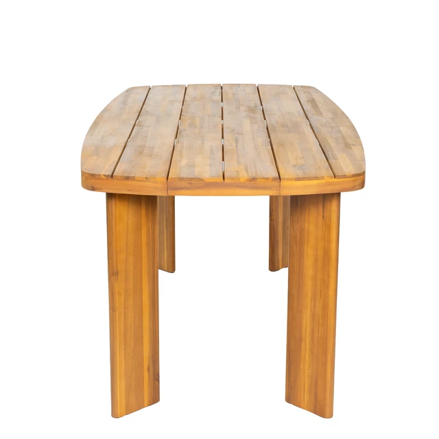Alt view image 7 of 7 - 71 Inch Outdoor Dining Table, Teak Finish Rounded End Rectangular Patio Wooden Table for Garden Deck Poolside, Teak