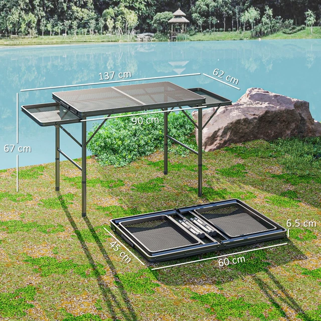 Alt view image 3 of 7 - Folding Grill Table, 4.5 ft Portable Camping Table with Wing Panels Height Adjustable Metal Outdoor for Picnic Bbq