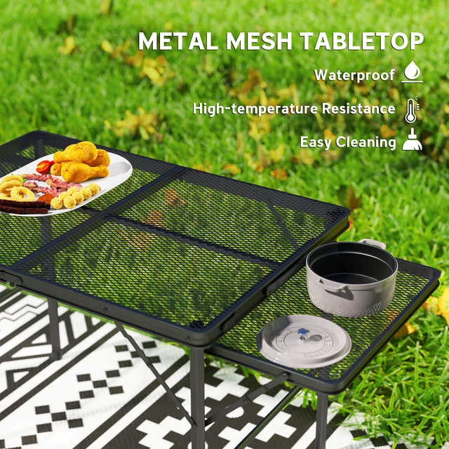 Alt view image 6 of 7 - Folding Grill Table, 4.5 ft Portable Camping Table with Wing Panels Height Adjustable Metal Outdoor for Picnic Bbq