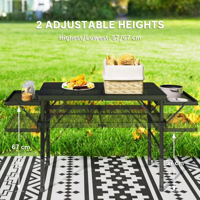 Alt view image 7 of 7 - Folding Grill Table, 4.5 ft Portable Camping Table with Wing Panels Height Adjustable Metal Outdoor for Picnic Bbq
