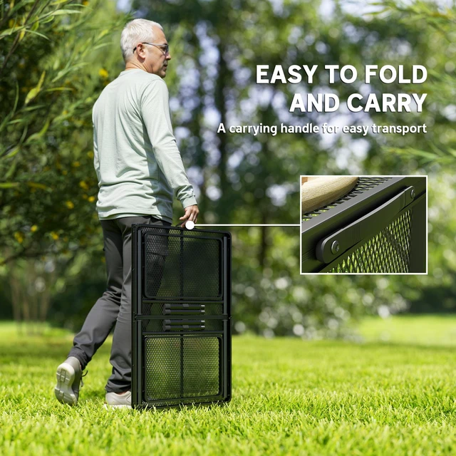 Alt view image 5 of 7 - Folding Grill Table, 4.5 ft Portable Camping Table with Wing Panels Height Adjustable Metal Outdoor for Picnic Bbq