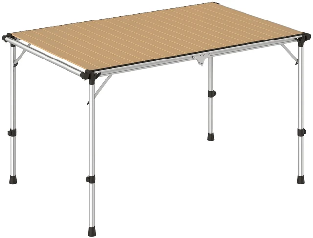 Main image of Folding Camping Table, Adjustable Height Aluminum Table Portable Camping for Picnic Beach Bbq, Brown, Wood and Glass