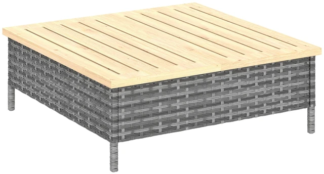 Main image of Outdoor Side Table with Rattan, Patio End Table with Fir Wood Top Weather Resistant Accent for Patio Pool, Gray, Wood