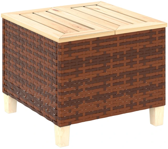 Main image of Outdoor Side Table with Rattan, Patio End Table with Fir Tabletop and Legs Weather Resistant Accent for Patio Pool
