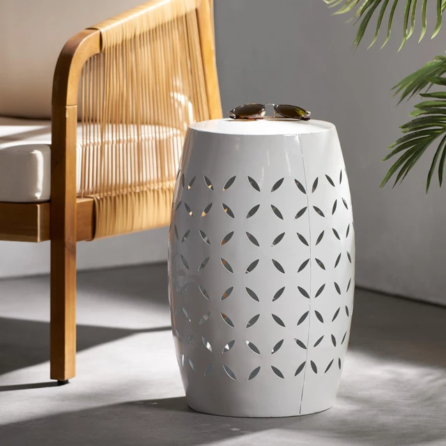Main image of 12 Inch Accent Side Table, Cylindrical Design End Table for Living Family Entryway Side for Indoor Outdoor Color