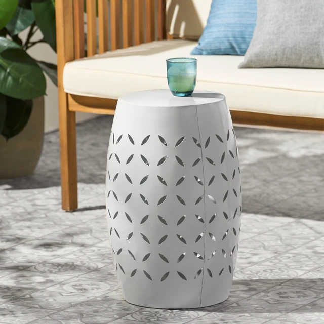 Alt view image 3 of 7 - 12 Inch Accent Side Table, Cylindrical Design End Table for Living Family Entryway Side for Indoor Outdoor Color