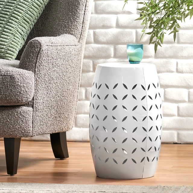 Alt view image 4 of 7 - 12 Inch Accent Side Table, Cylindrical Design End Table for Living Family Entryway Side for Indoor Outdoor Color