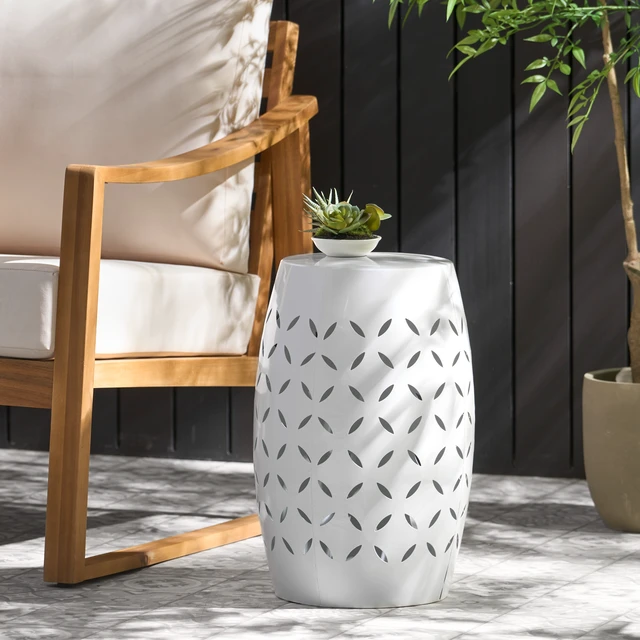 Alt view image 5 of 7 - 12 Inch Accent Side Table, Cylindrical Design End Table for Living Family Entryway Side for Indoor Outdoor Color
