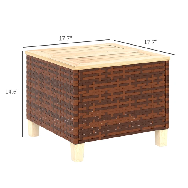 Alt view image 7 of 7 - Outdoor Side Table with Rattan, Patio End Table with Fir Tabletop and Legs Weather Resistant Accent for Patio Pool