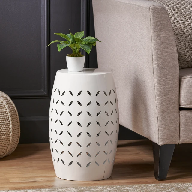 Alt view image 6 of 7 - 12 Inch Accent Side Table, Cylindrical Design End Table for Living Family Entryway Side for Indoor Outdoor Color