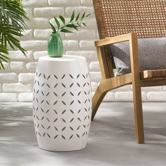 Alt view image 7 of 7 - 12 Inch Accent Side Table, Cylindrical Design End Table for Living Family Entryway Side for Indoor Outdoor Color