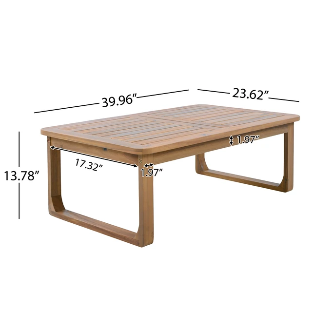Alt view image 3 of 7 - Outdoor Coffee Table, Rectangular Patio Table with Curved Legs Teak Finish Weather Resistant Design for Deck Garden