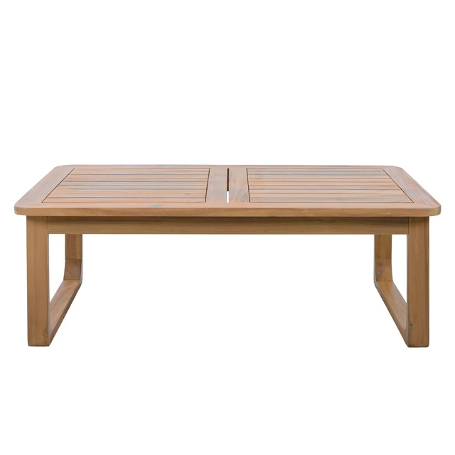 Alt view image 5 of 7 - Outdoor Coffee Table, Rectangular Patio Table with Curved Legs Teak Finish Weather Resistant Design for Deck Garden