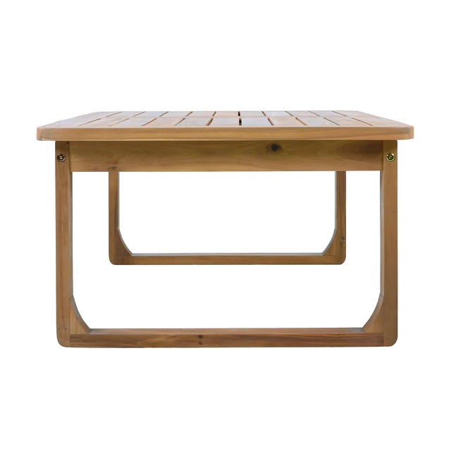 Alt view image 7 of 7 - Outdoor Coffee Table, Rectangular Patio Table with Curved Legs Teak Finish Weather Resistant Design for Deck Garden