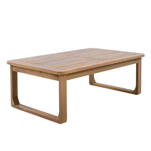 Alt view image 4 of 7 - Outdoor Coffee Table, Rectangular Patio Table with Curved Legs Teak Finish Weather Resistant Design for Deck Garden