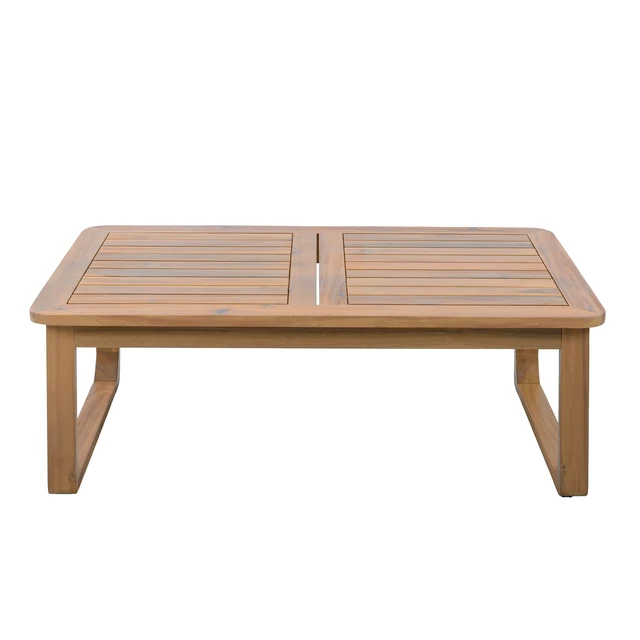 Alt view image 6 of 7 - Outdoor Coffee Table, Rectangular Patio Table with Curved Legs Teak Finish Weather Resistant Design for Deck Garden
