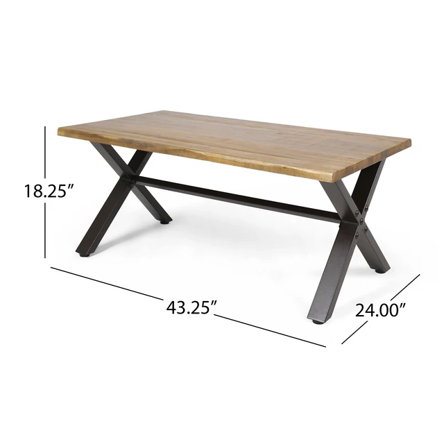 Alt view image 5 of 7 - Outdoor Wood Coffee Table, Teak Finish Metal and 18 Inch 27.25 Inch 43.25 l, Brown Black, Acacia Wood, Patio