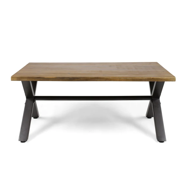 Alt view image 6 of 7 - Outdoor Wood Coffee Table, Teak Finish Metal and 18 Inch 27.25 Inch 43.25 l, Brown Black, Acacia Wood, Patio