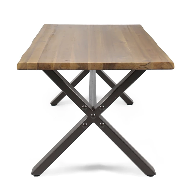 Alt view image 7 of 7 - Outdoor Wood Coffee Table, Teak Finish Metal and 18 Inch 27.25 Inch 43.25 l, Brown Black, Acacia Wood, Patio