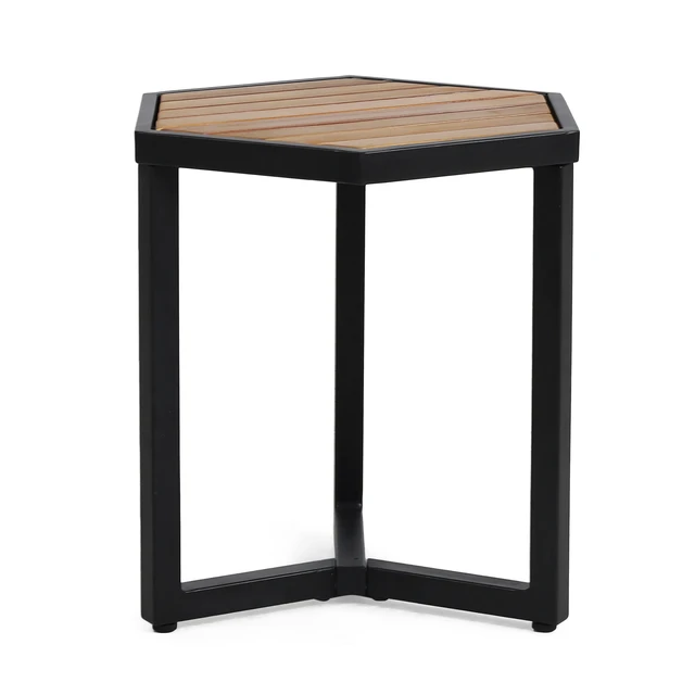 Alt view image 2 of 7 - Side Table, Beige, Metal and Wood, Patio Furniture Sets
