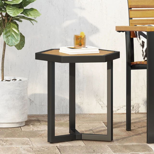 Main image of Side Table, Beige, Metal and Wood, Patio Furniture Sets