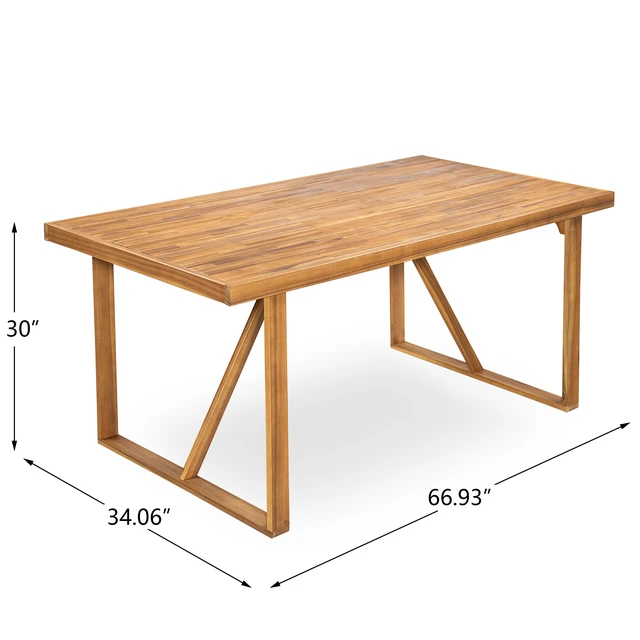 Alt view image 4 of 7 - 67 Inch Outdoor Dining Table, Patio and Garden Gatherings Teak Finish, Teak, Acacia Wood