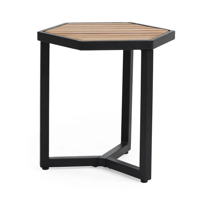 Alt view image 6 of 7 - Side Table, Beige, Metal and Wood, Patio Furniture Sets