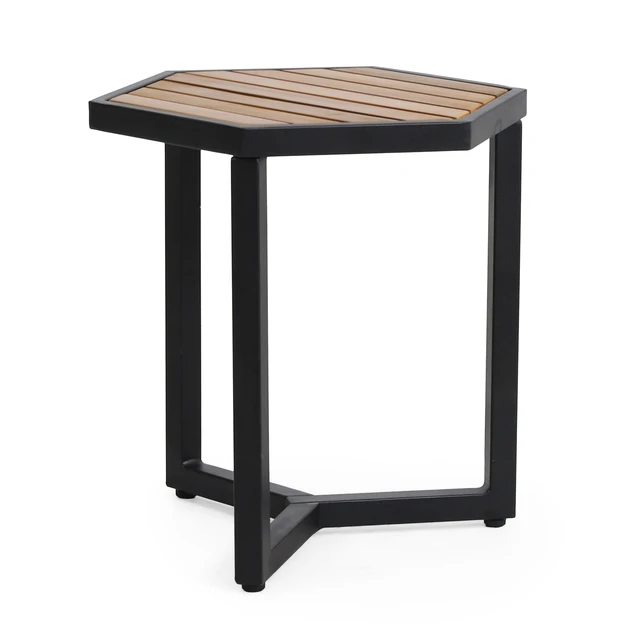 Alt view image 5 of 7 - Side Table, Beige, Metal and Wood, Patio Furniture Sets