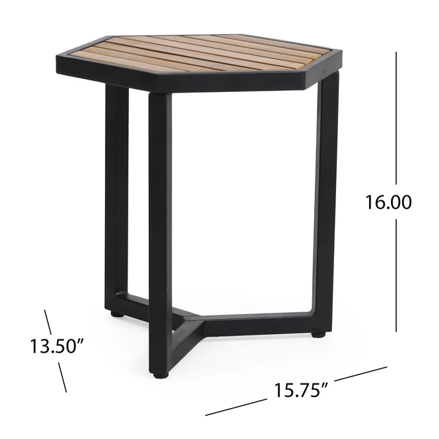 Alt view image 4 of 7 - Side Table, Beige, Metal and Wood, Patio Furniture Sets