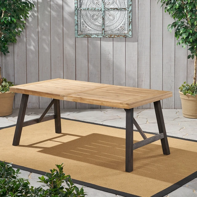 Alt view image 4 of 7 - Outdoor Dining Set with Benches and Dining Table 3 pcs, Grey Black, Acacia Wood, Patio Furniture Sets
