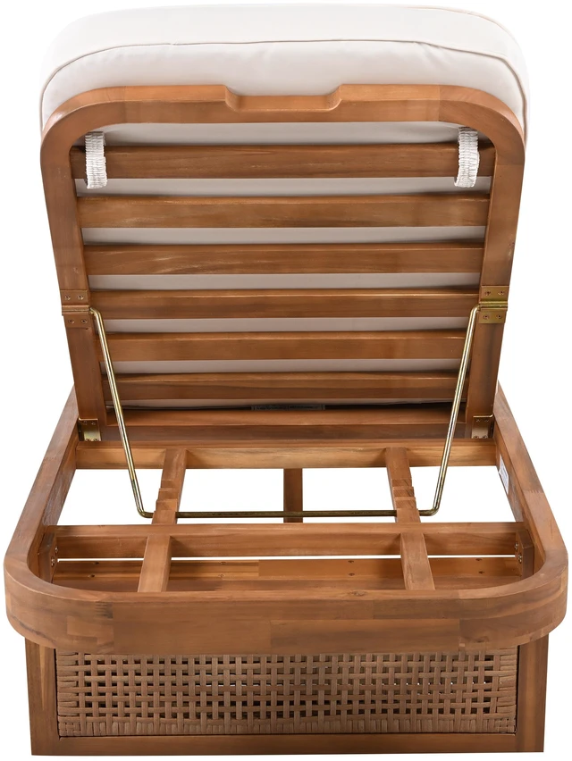 Alt view image 6 of 7 - Lounger with Rattan and Cross Stretcher Side Table Set, Acacia Wood, Patio Furniture Sets