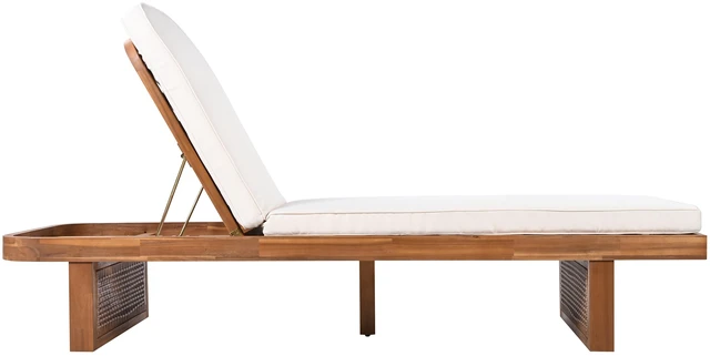 Alt view image 4 of 7 - Lounger with Rattan and Cross Stretcher Side Table Set, Acacia Wood, Patio Furniture Sets