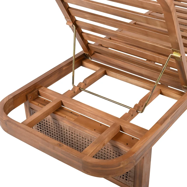 Alt view image 7 of 7 - Lounger with Rattan and Cross Stretcher Side Table Set, Acacia Wood, Patio Furniture Sets
