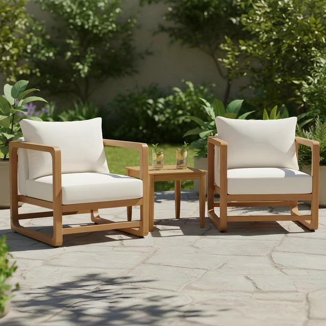 Alt view image 2 of 7 - Outdoor Set Club Chairs Slat Side Table, Acacia Wood, Patio Furniture Sets