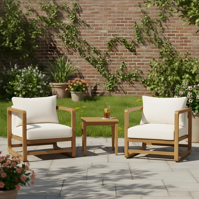 Main image of Outdoor Set Club Chairs Slat Side Table, Acacia Wood, Patio Furniture Sets