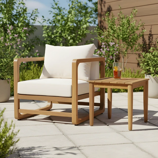 Main image of Lounge Chair and Slat Side Table Set, Acacia Wood, Patio Furniture Sets