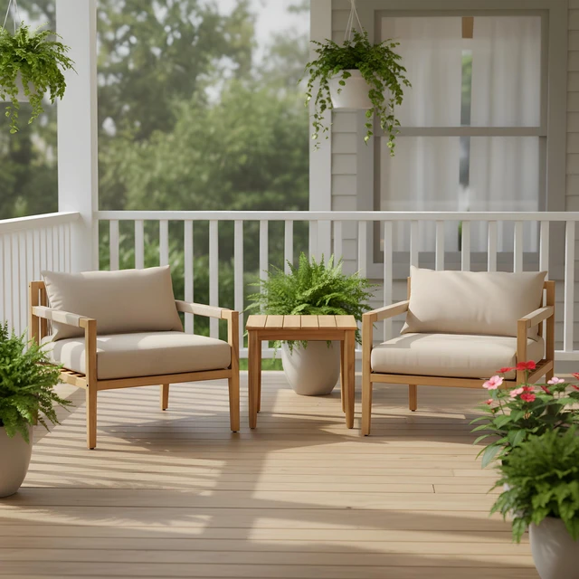 Main image of Set Rope Chairs Slat Side Table for Outdoor Living, Acacia Wood, Patio Furniture Sets