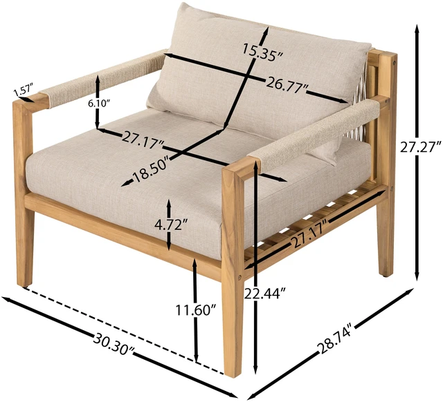 Alt view image 7 of 7 - Harmony Set Rope Chair and Slat Side Table for Outdoor Living, Acacia Wood, Patio Furniture Sets
