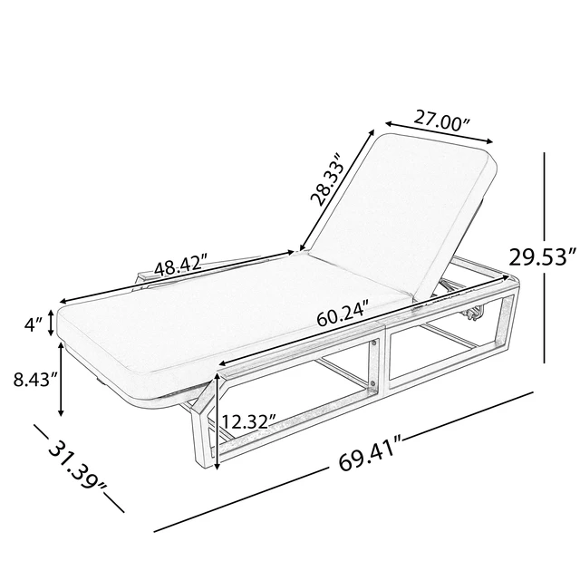 Alt view image 2 of 7 - 3 Piece Adjustable Position Outdoor Chaise Lounge Set with Grey Cushion and Side Table, Patio Reclining Lounger